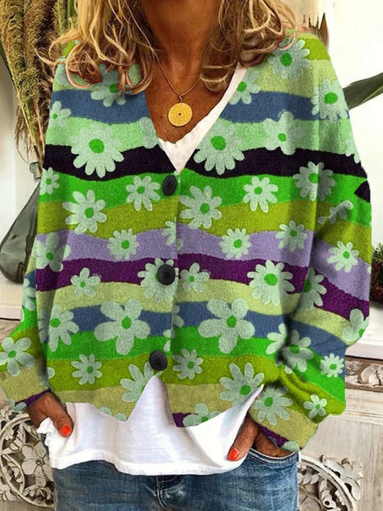 Emma - Dames Vintage Kleurrijke vest Met Knopen