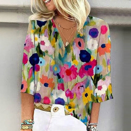 Bloemen Blouse Dames Met V-Hals - Lara