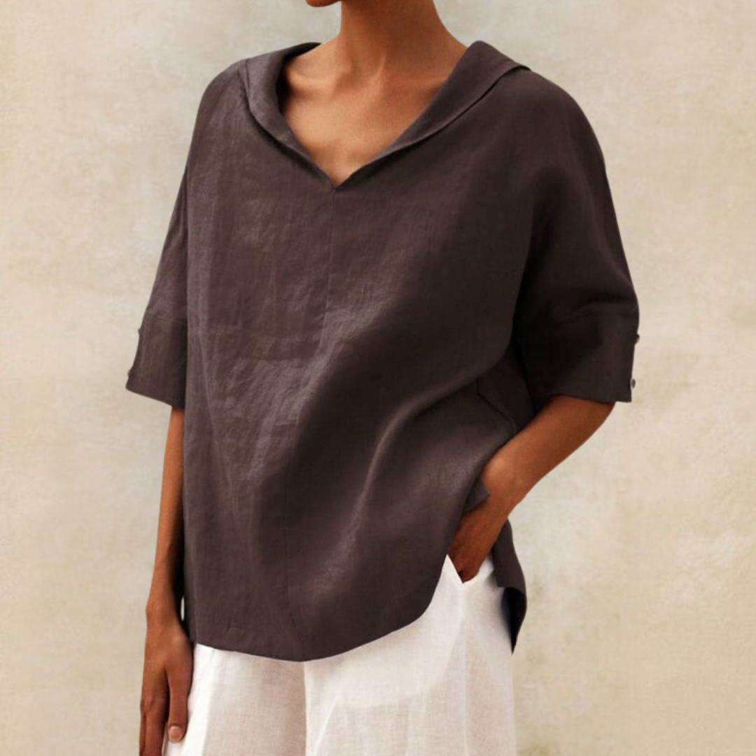 Oversized Linnen Blouse Dames Met V-Hals - Romée