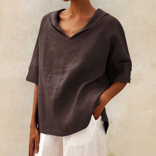 Oversized Linnen Blouse Dames Met V-Hals - Romée