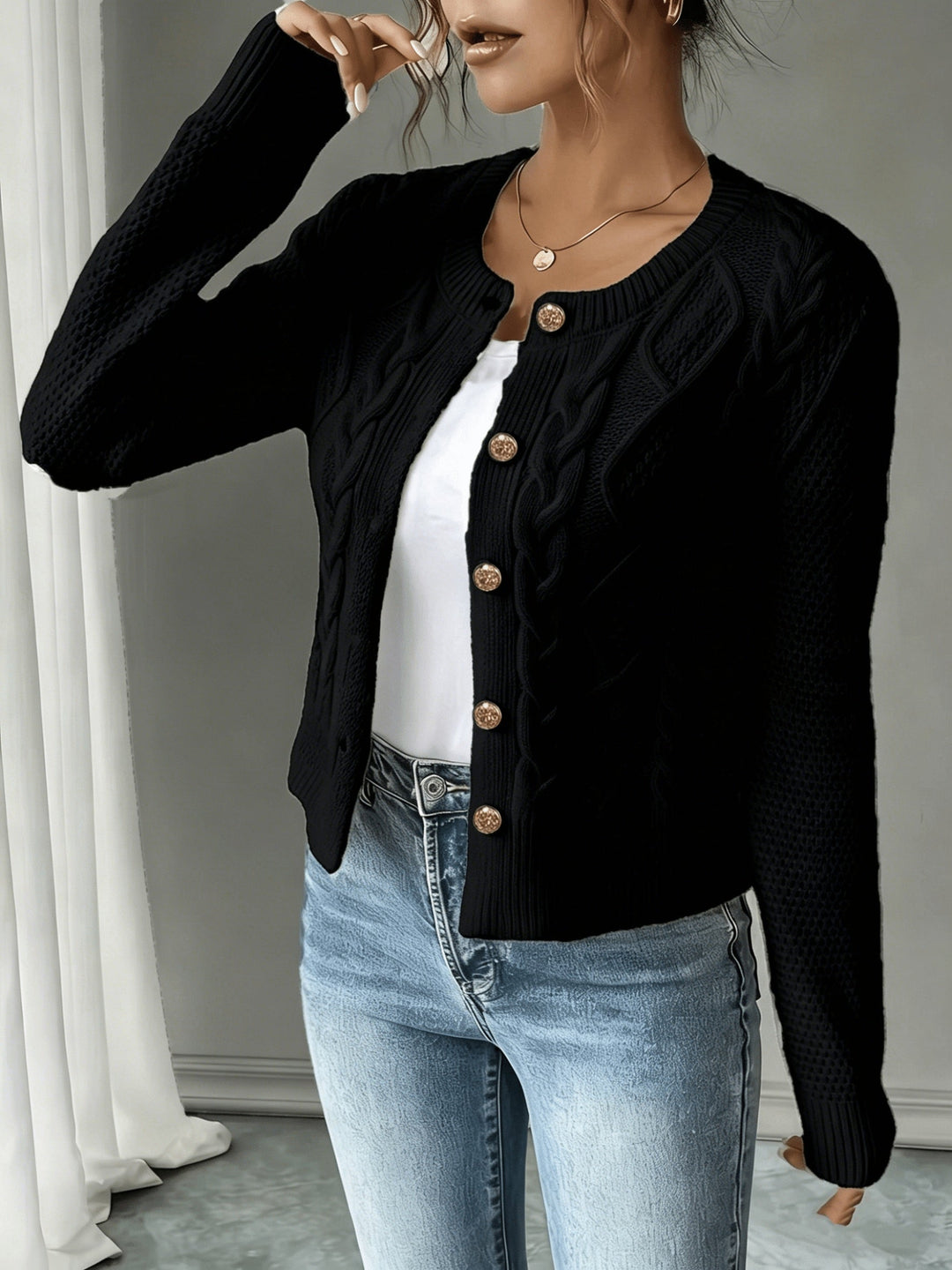 Marianne - Elegant Kabelgebreid Knopen Vest