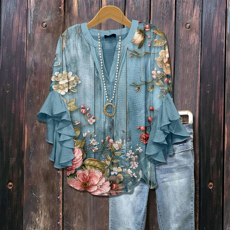 Vintage Blouse Dames Met Bloemenprint Lange Mouw - Eva