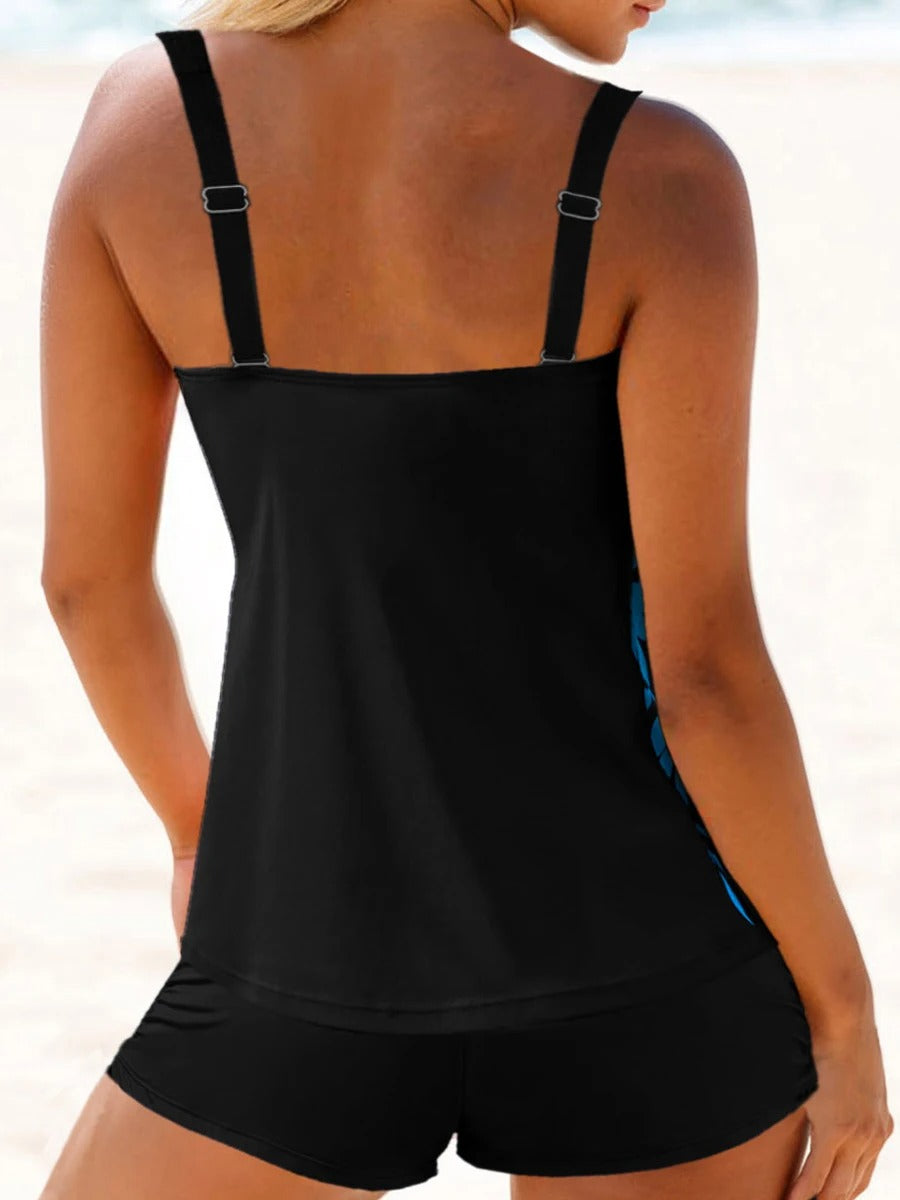 Mavina - Tankini met Bladprint en Luchtige Stof