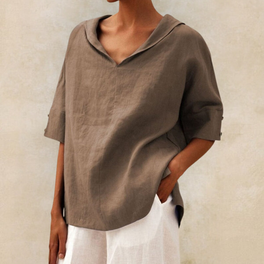 Oversized Linnen Blouse Dames Met V-Hals - Romée