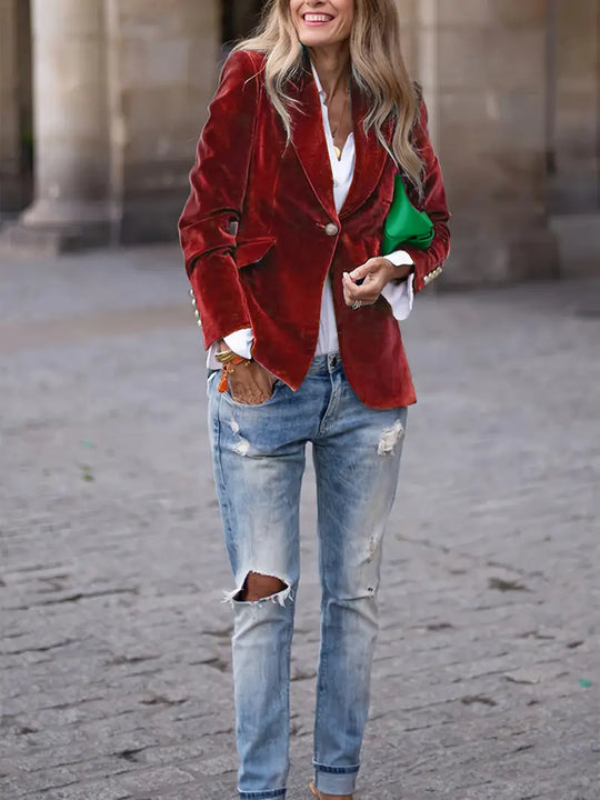 Vanessa - Elegant Fluwelen Knopen Blazer