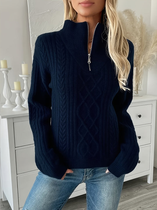 Joanne - Elegante Kabelgebreide Half-Zip Trui