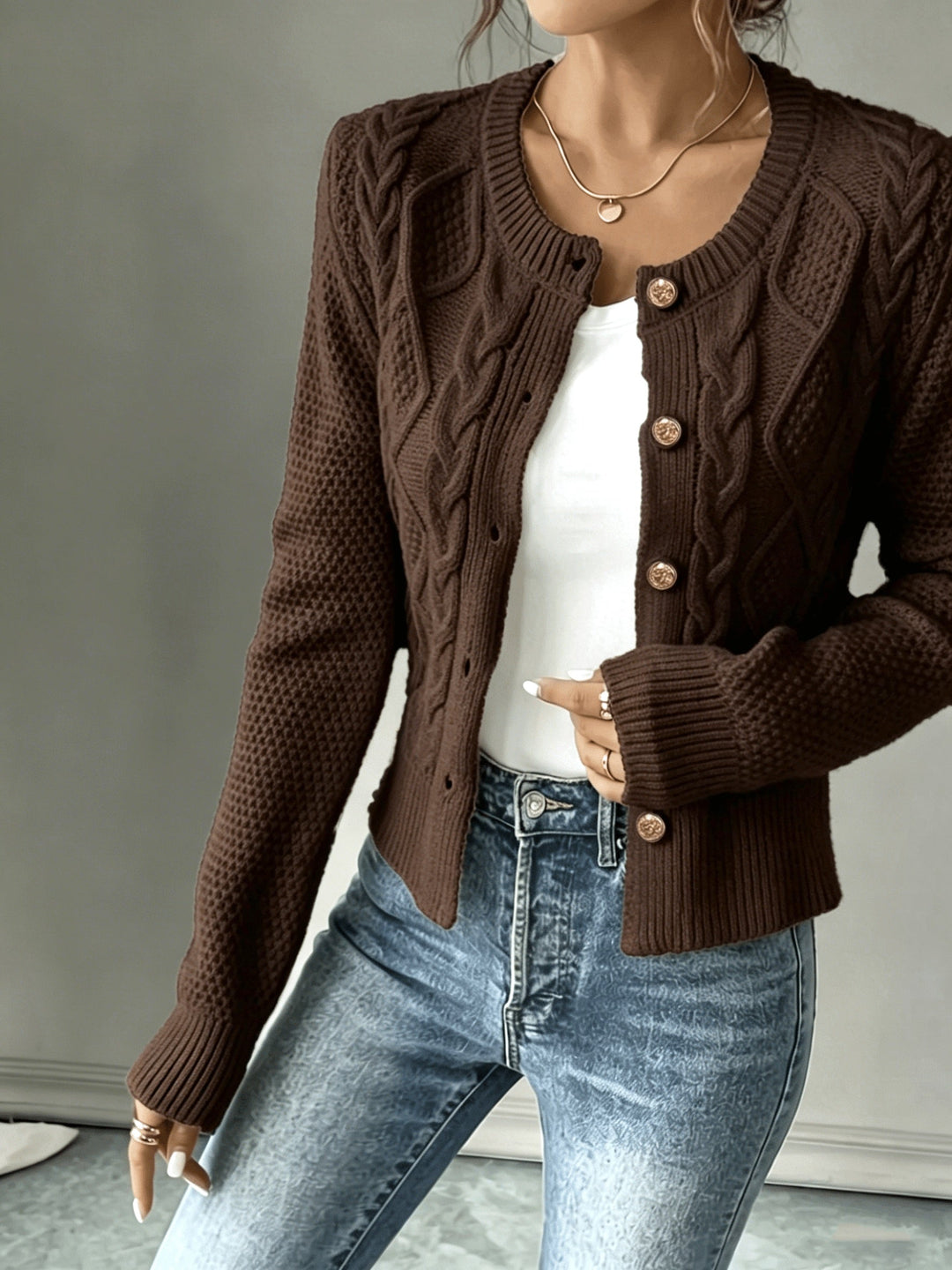 Marianne - Elegant Kabelgebreid Knopen Vest