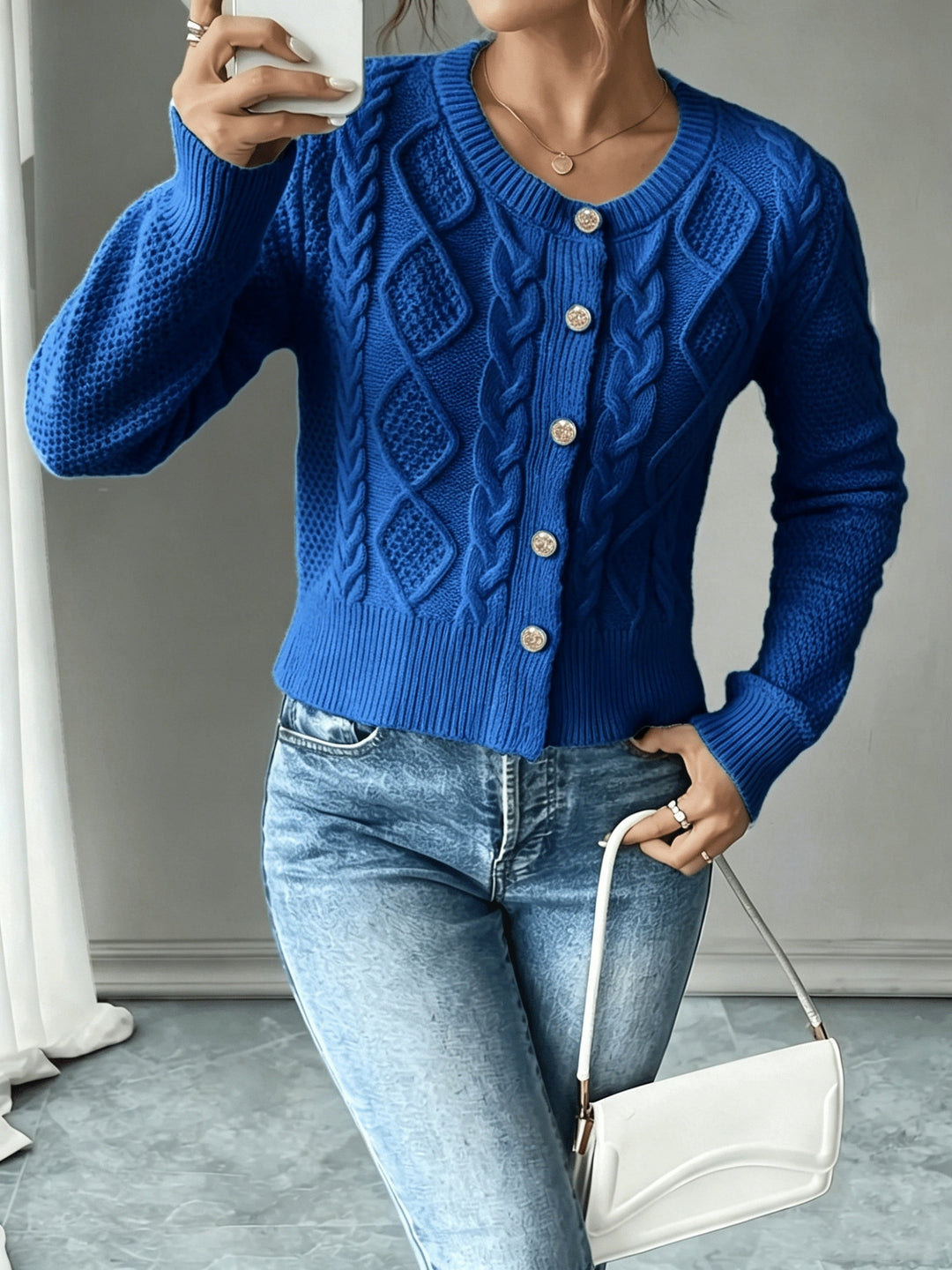 Marianne - Elegant Kabelgebreid Knopen Vest