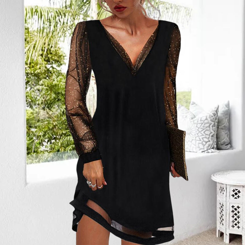 Selene - Elegante Avondjurk met Glitter Mouwen Dames