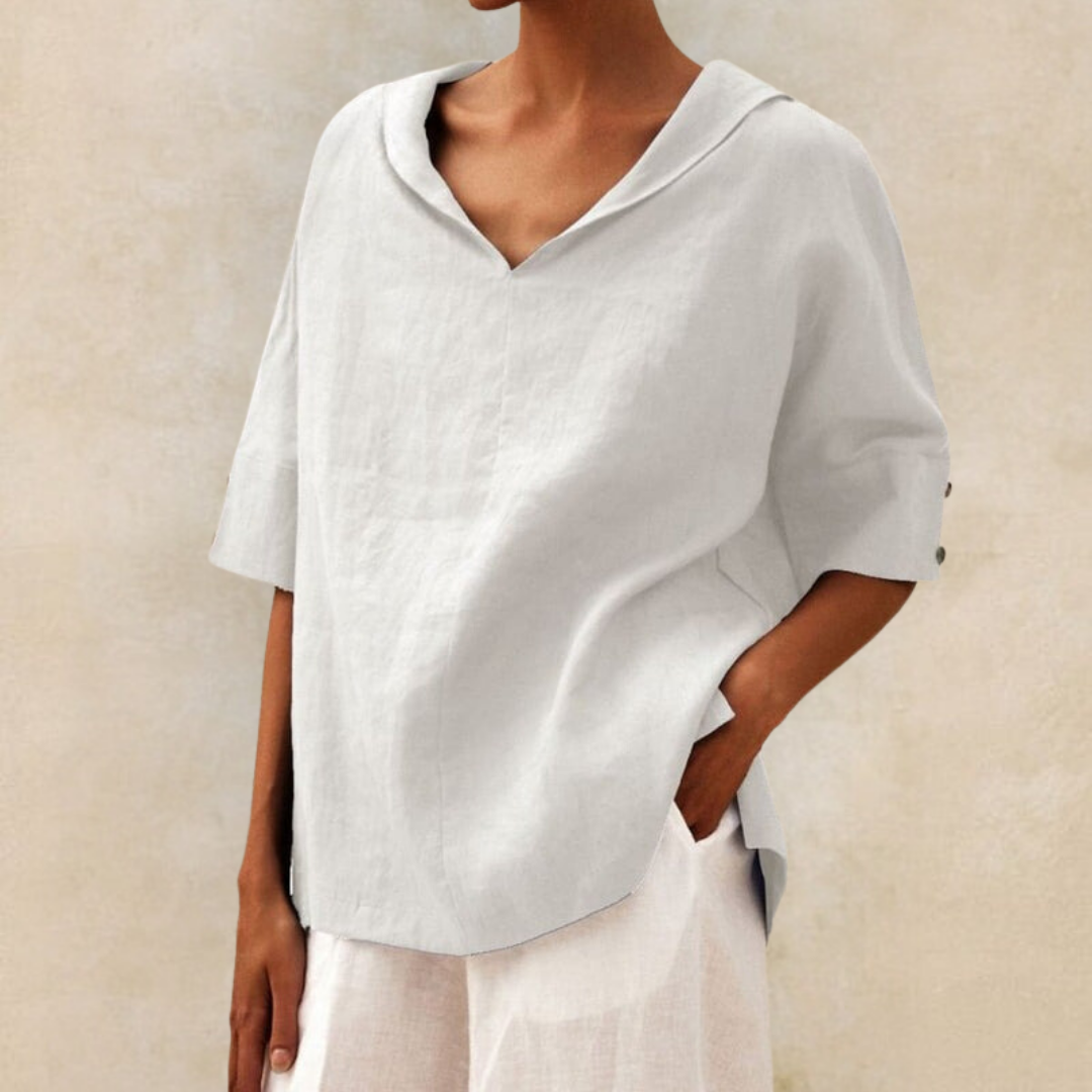 Oversized Linnen Blouse Dames Met V-Hals - Romée