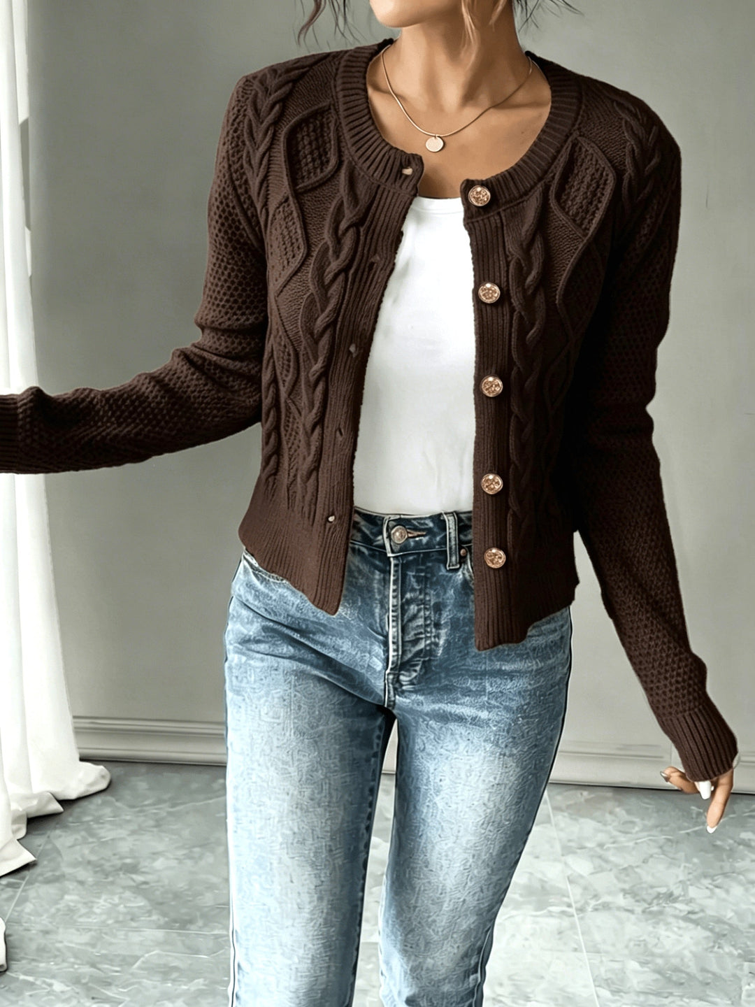 Marianne - Elegant Kabelgebreid Knopen Vest