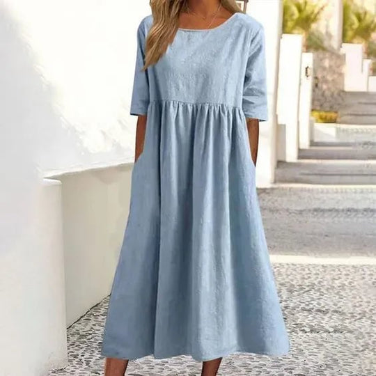 Zara - Casual Katoen Midi Jurk Korte Mouw Dames