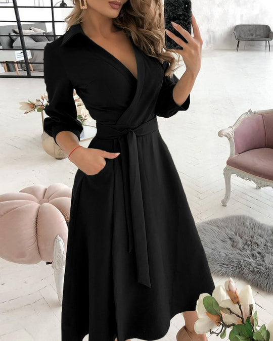 Linda - Elegante Midi Jurk met Ceintuur