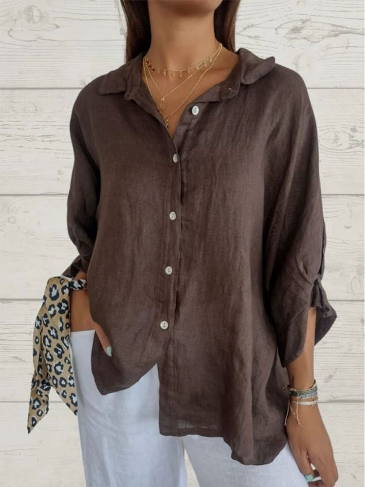 Elena - Luchtige Linnen Blouse Knoopsluiting Dames