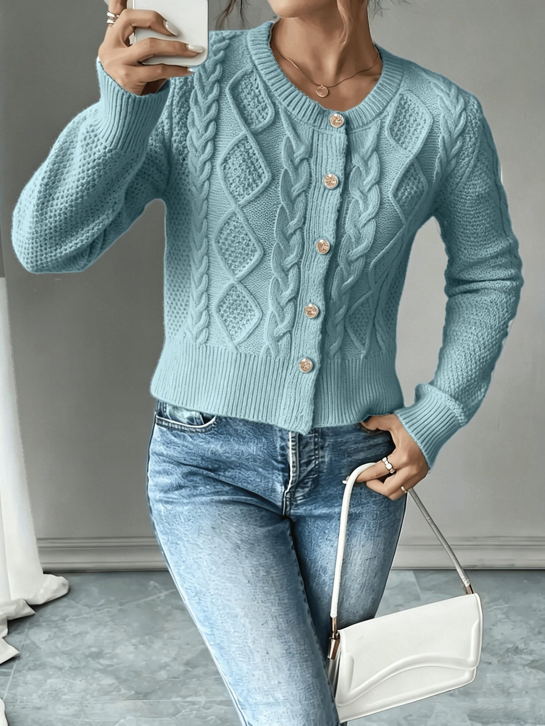 Marianne - Elegant Kabelgebreid Knopen Vest