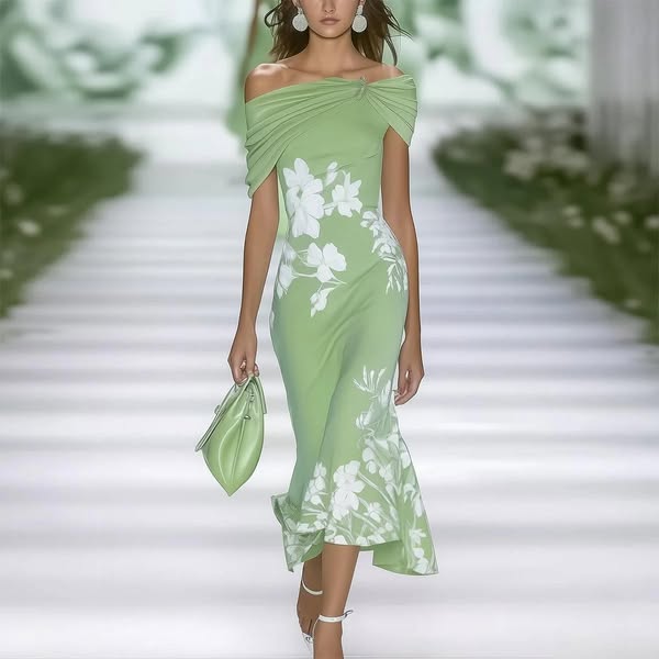 Lucille | Midi Jurk Dames Off Shoulder Met Bloemenprint