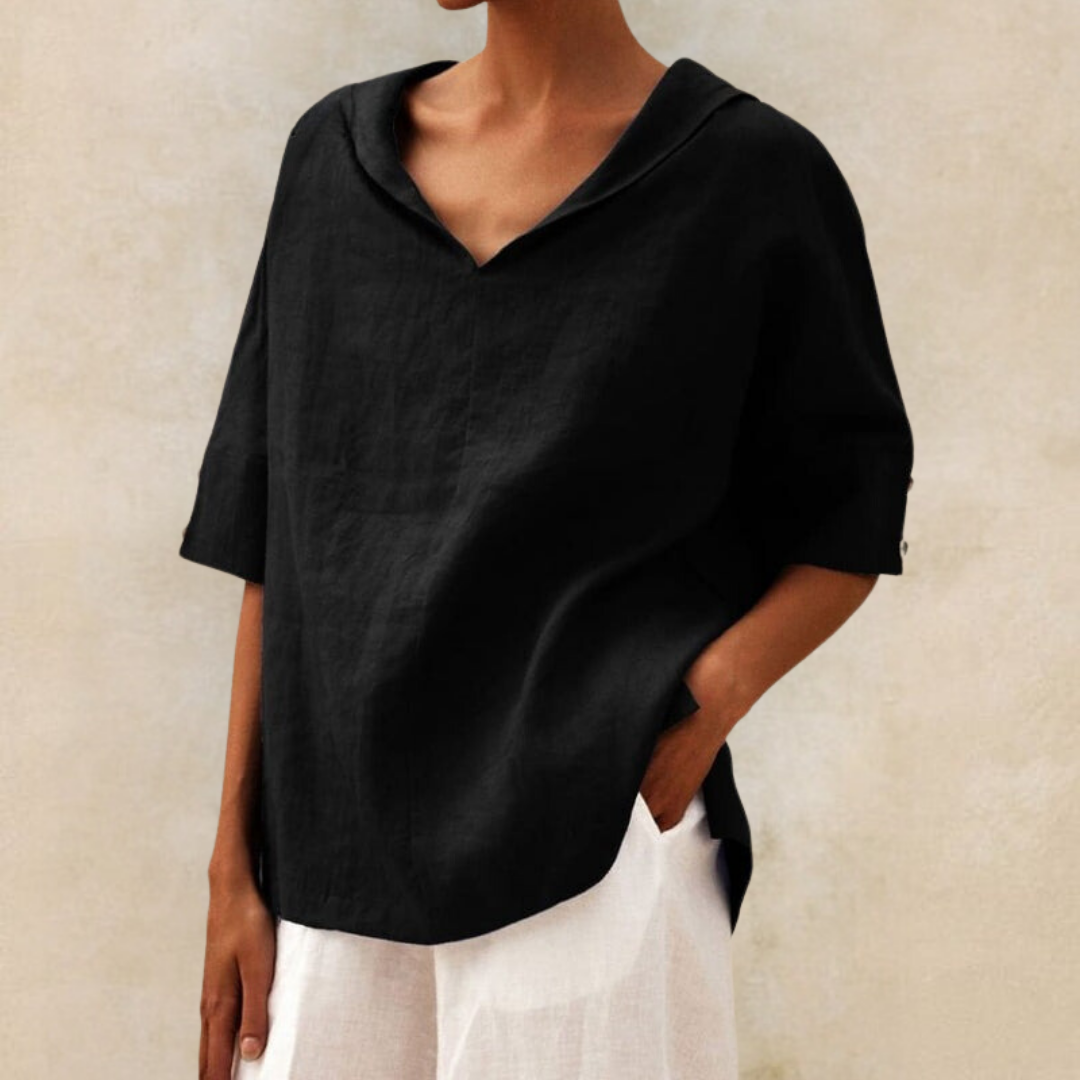 Oversized Linnen Blouse Dames Met V-Hals - Romée