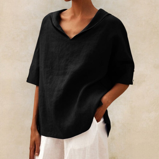 Oversized Linnen Blouse Dames Met V-Hals - Romée