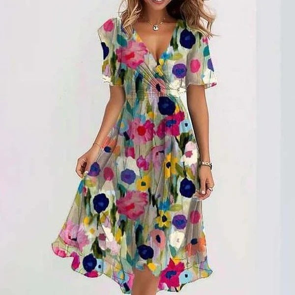 Bloemen Midi Jurk Dames Stijlvol - Mila