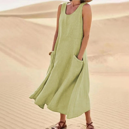 Romee - Mouwloze Linnen Jurk Lang Dames
