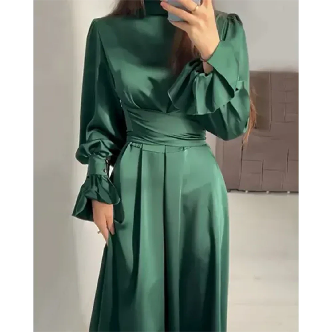 Jeannina - Elegante Lange Jurk - Hoge Halslijn en Vloeiend Silhouet - Dames-1