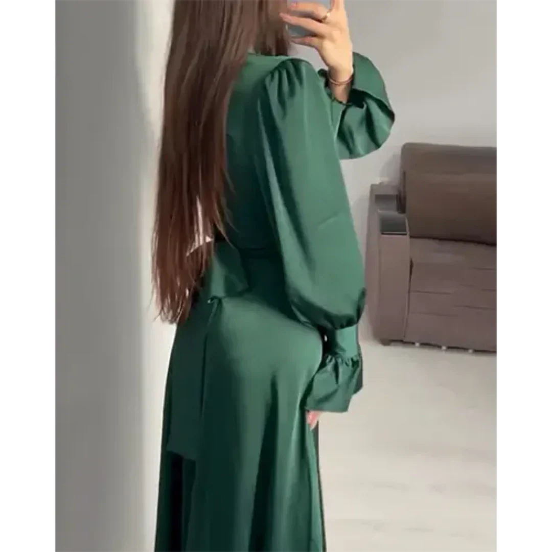 Jeannina - Elegante Lange Jurk - Hoge Halslijn en Vloeiend Silhouet - Dames-3