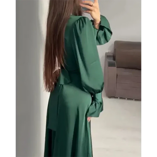 Jeannina - Elegante Lange Jurk - Hoge Halslijn en Vloeiend Silhouet - Dames-3
