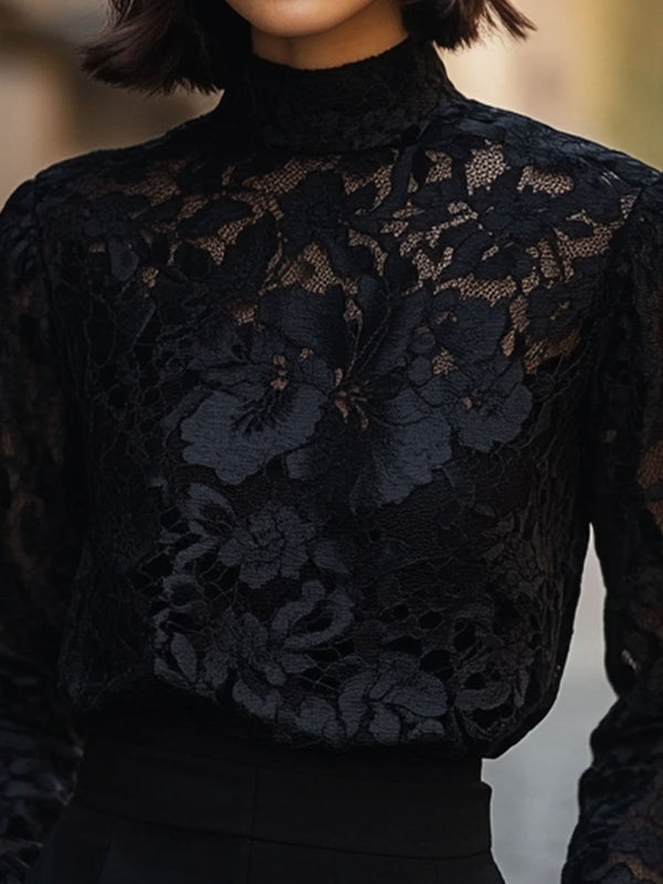 Noemi - Elegante Kanten Blouse Hoge Hals Dames