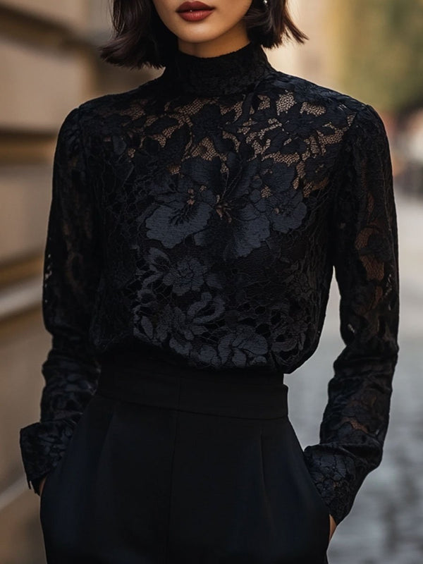 Noemi - Elegante Kanten Blouse Hoge Hals Dames