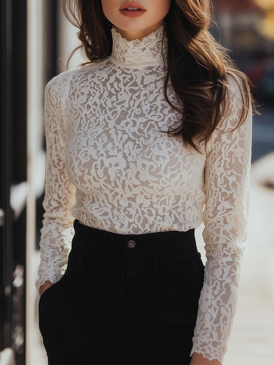 Noemi - Elegante Kanten Blouse Hoge Hals Dames