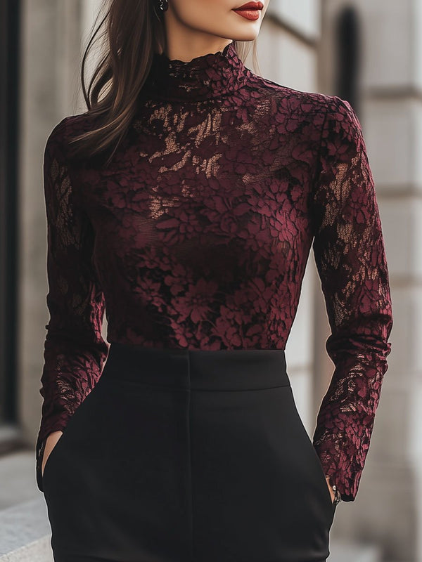 Noemi - Elegante Kanten Blouse Hoge Hals Dames