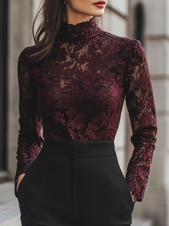 Noemi - Elegante Kanten Blouse Hoge Hals Dames