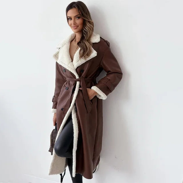 Ingrid - Elegante Leren Mantel Winterjas