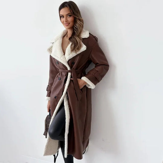 Ingrid - Elegante Leren Mantel Winterjas