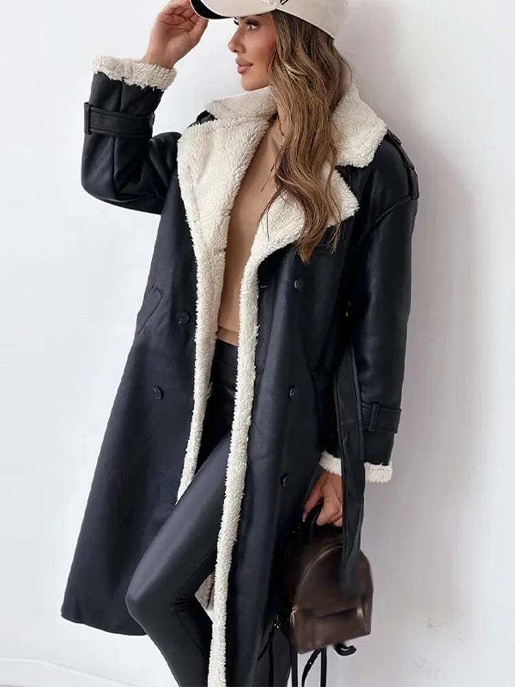 Ingrid - Elegante Leren Mantel Winterjas