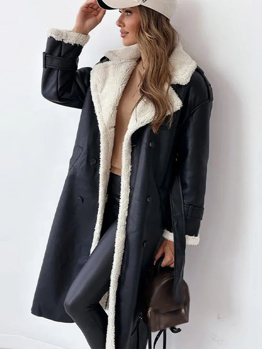 Ingrid - Elegante Leren Mantel Winterjas
