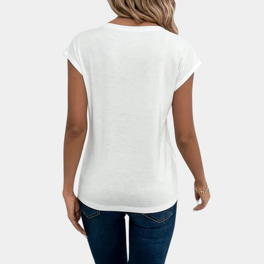 Mira - Basic Dames T-shirt met V-hals en Korte Mouw