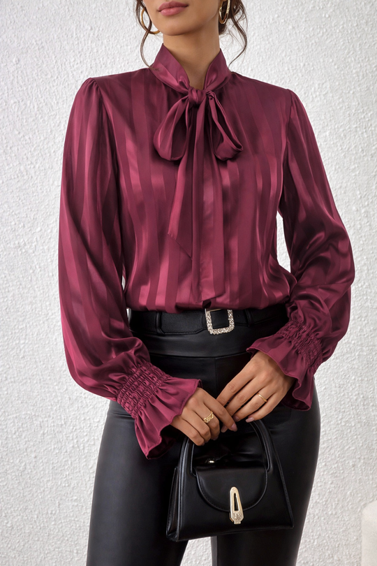 Gestreepte Blouse Dames Met Strik Lange Mouw - Zara