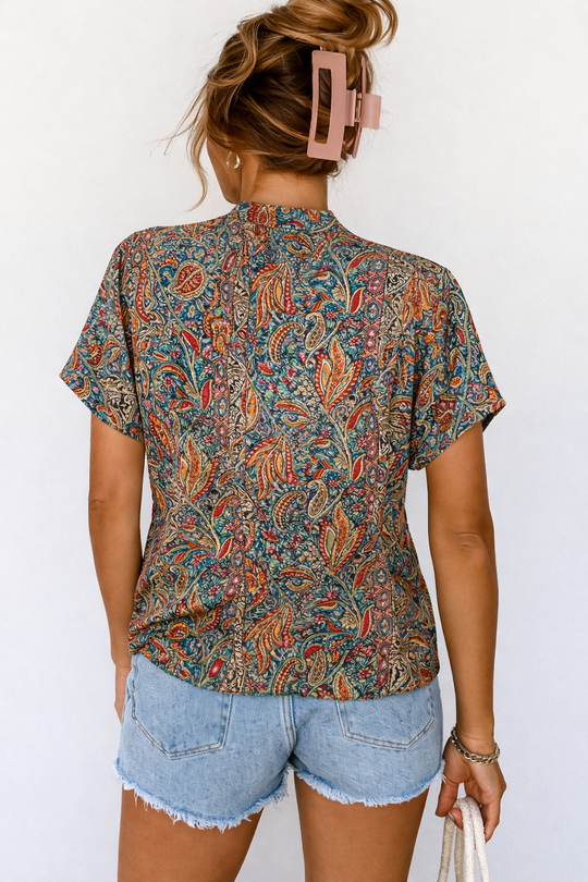 Boho Blouse Dames V-Hals Korte Mouw - Yuna