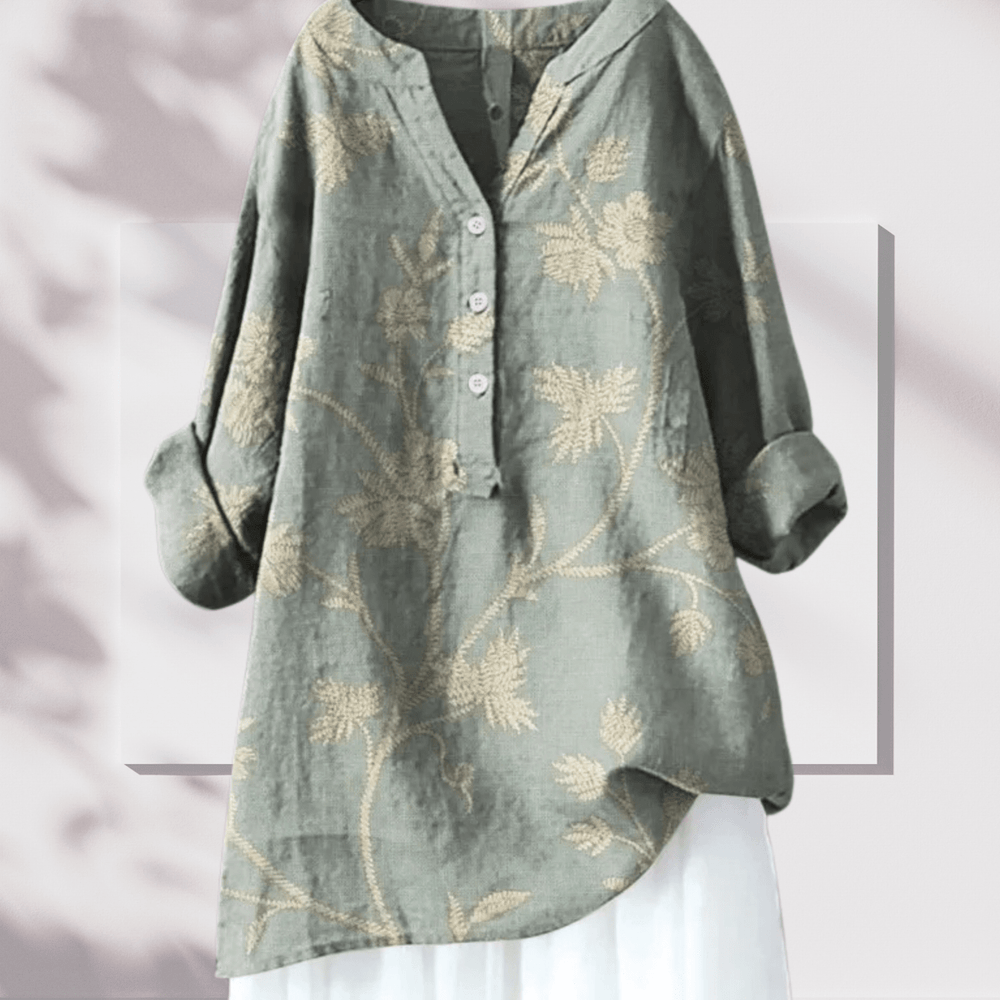 Talia - Stijlvolle Linnen Tuniek met Bloemenprint Dames