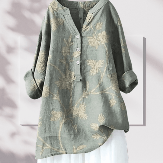 Talia - Stijlvolle Linnen Tuniek met Bloemenprint Dames