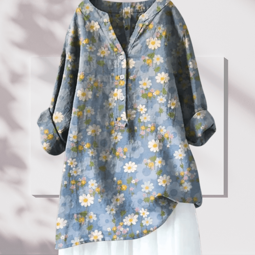 Talia - Stijlvolle Linnen Tuniek met Bloemenprint Dames