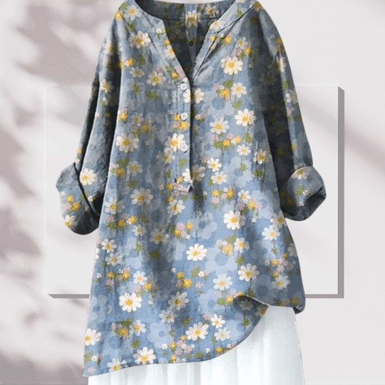 Talia - Stijlvolle Linnen Tuniek met Bloemenprint Dames