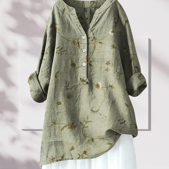 Talia - Stijlvolle Linnen Tuniek met Bloemenprint Dames