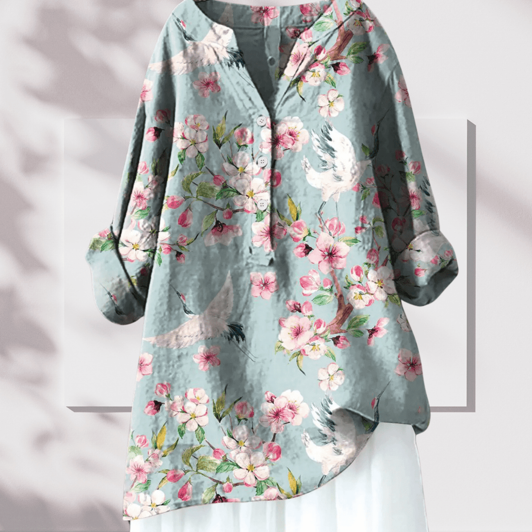 Talia - Stijlvolle Linnen Tuniek met Bloemenprint Dames