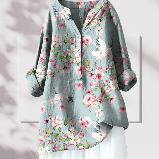 Talia - Stijlvolle Linnen Tuniek met Bloemenprint Dames