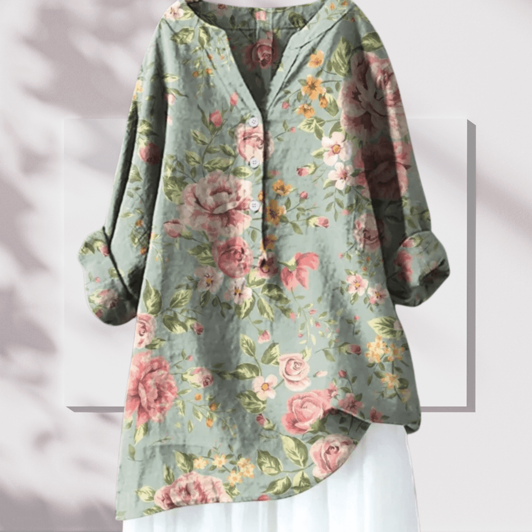 Talia - Stijlvolle Linnen Tuniek met Bloemenprint Dames