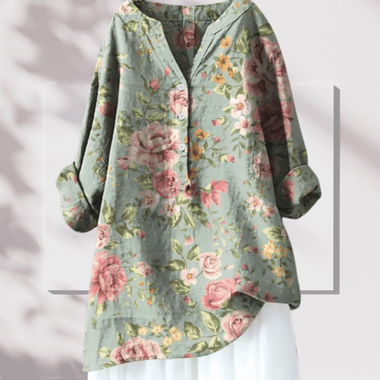 Talia - Stijlvolle Linnen Tuniek met Bloemenprint Dames