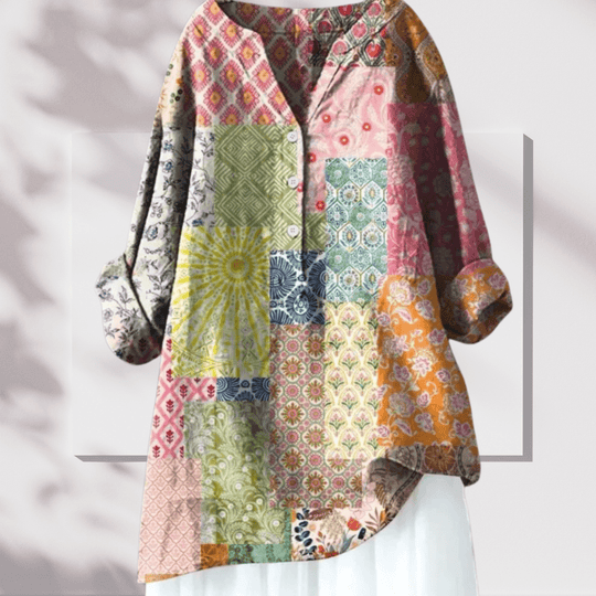 Talia - Stijlvolle Linnen Tuniek met Bloemenprint Dames