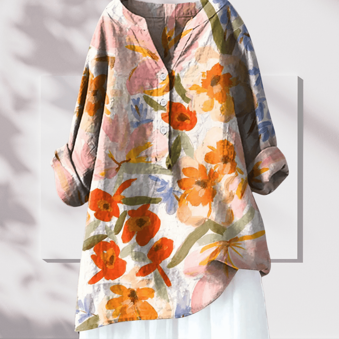 Talia - Stijlvolle Linnen Tuniek met Bloemenprint Dames